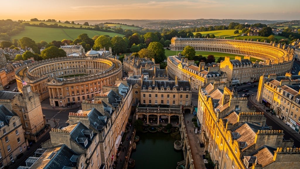 Aerial view of Bath's listed Georgian architecture - survey expertise required for all listed properties